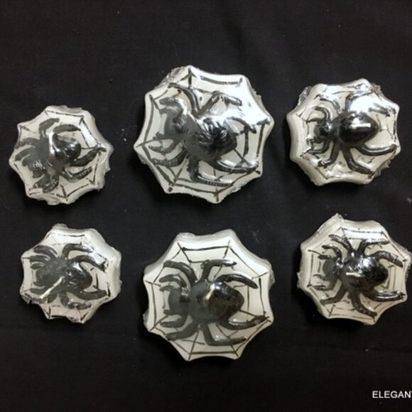 Halloween Spider Floating Candle Set of 6 Party Decor Black White Web Shaped - Picture 1 of 8